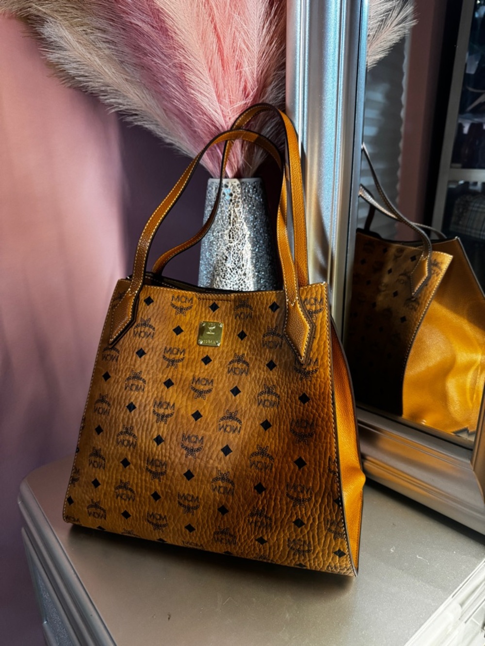 MCM Cognac Visetos Monogram Tote